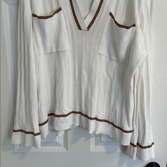 NWOT SABO Adair Oversized White Knit Polo with Tan Tipping size S - Picture 7 of 16